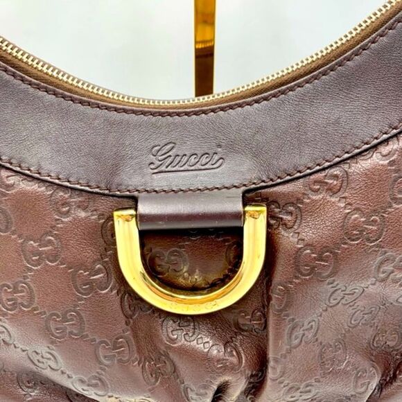 Auth Gucci Brown Guccisima Leather Abbey D Ring Shoulder Bag Preloved Purse - Picture 2 of 16